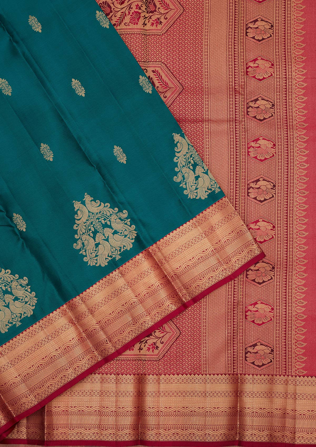 Rama Green Silk Buti Saree With Matching Blouse Piece