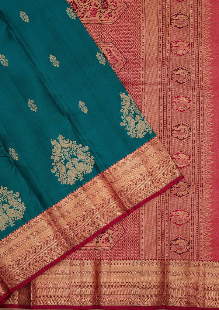 Rama Green Silk Buti Saree With Matching Blouse Piece