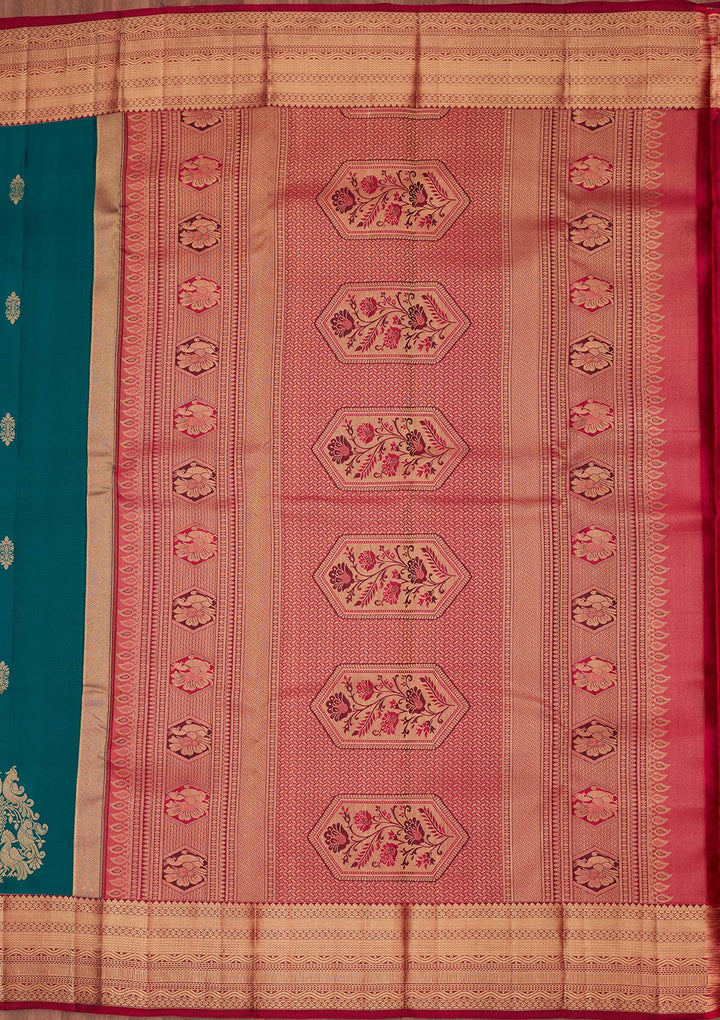 Rama Green Silk Buti Saree With Matching Blouse Piece