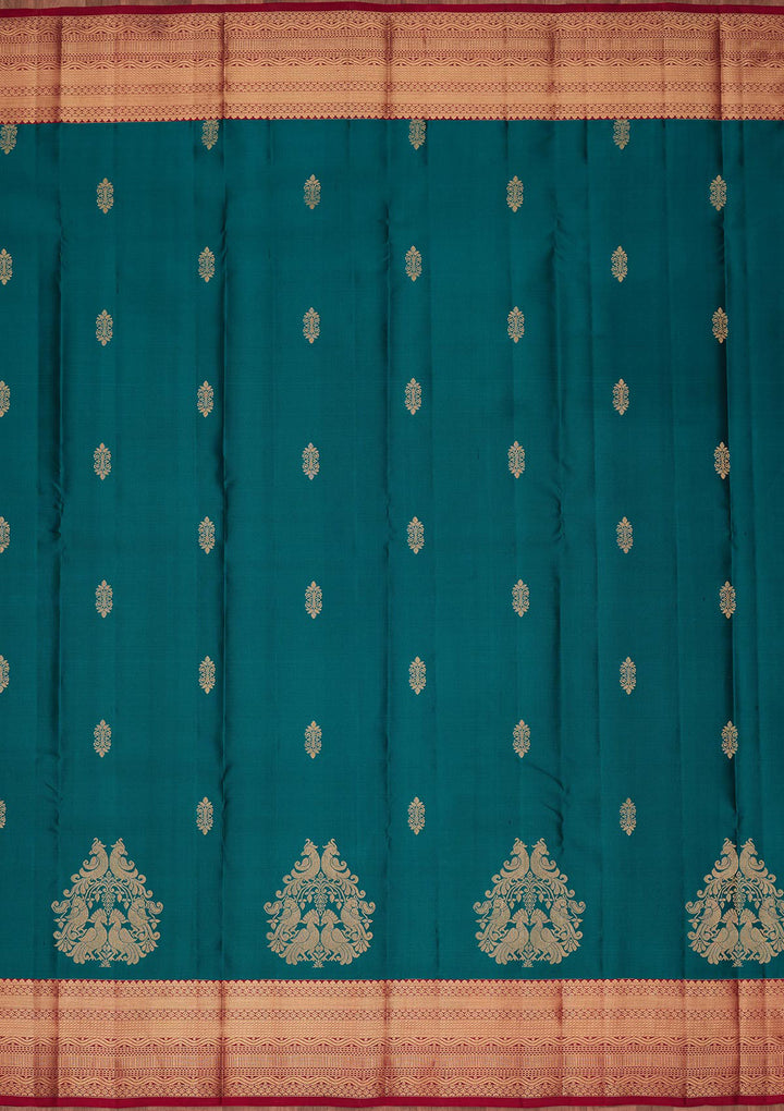 Rama Green Silk Buti Saree With Matching Blouse Piece