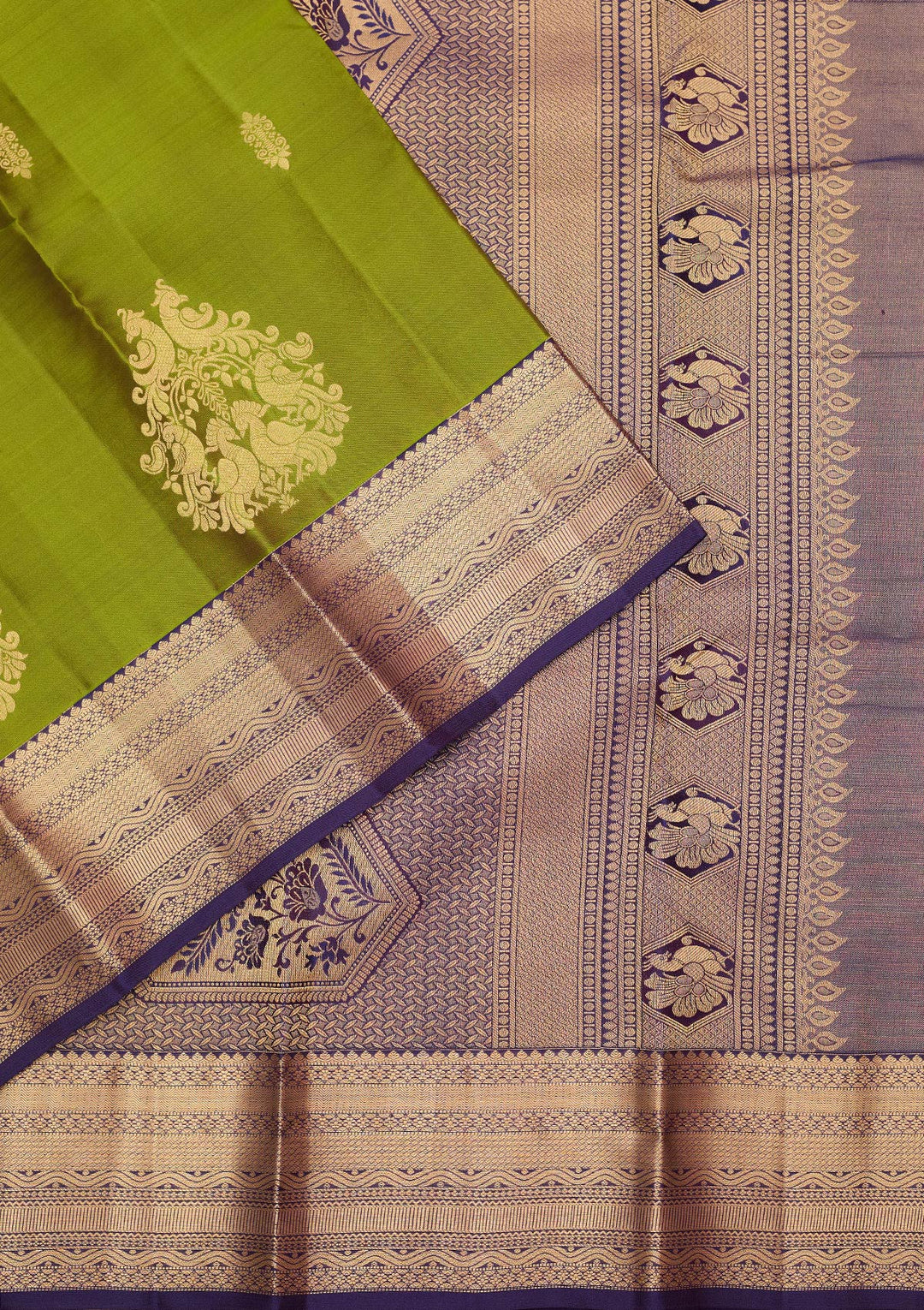 Mehendi Silk Buti Gold Zariwork Saree With Matching Blouse Piece