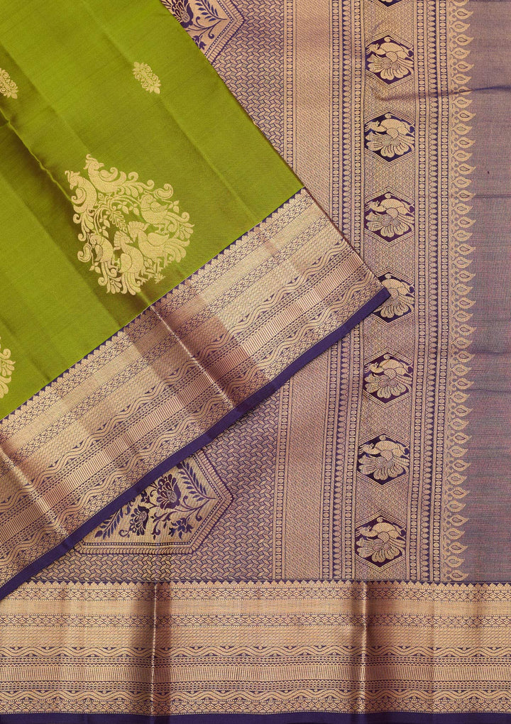 Mehendi Silk Buti Gold Zariwork Saree With Matching Blouse Piece