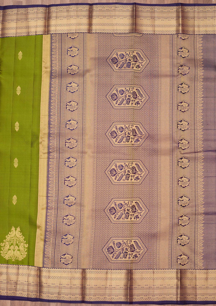 Mehendi Silk Buti Gold Zariwork Saree With Matching Blouse Piece