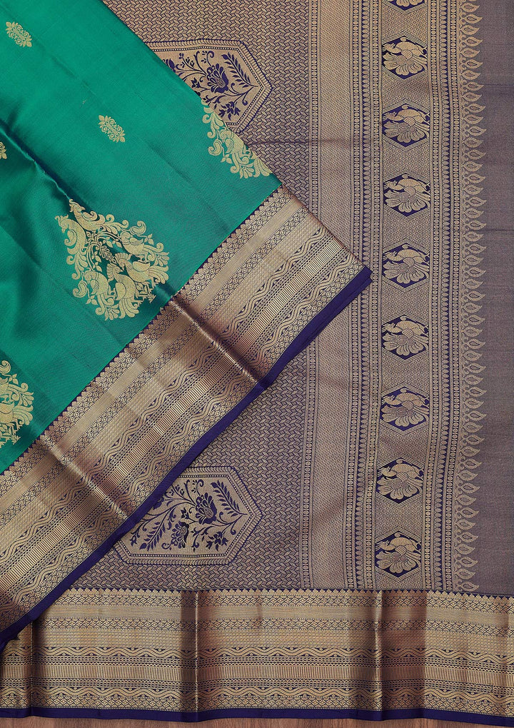 Parrot Green Silk Buti Gold Zariwork Saree With Matching Blouse Piece