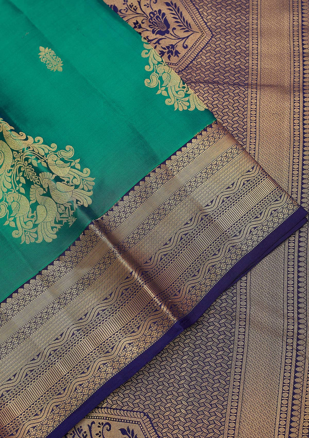 Parrot Green Silk Buti Gold Zariwork Saree With Matching Blouse Piece