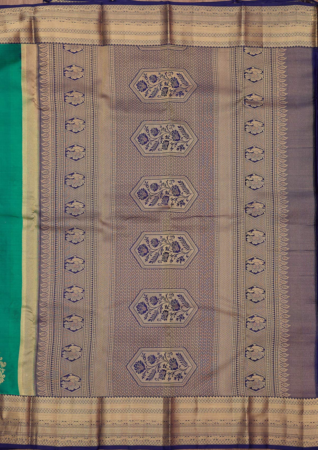 Parrot Green Silk Buti Gold Zariwork Saree With Matching Blouse Piece