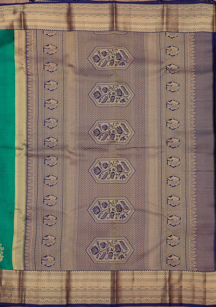 Parrot Green Silk Buti Gold Zariwork Saree With Matching Blouse Piece