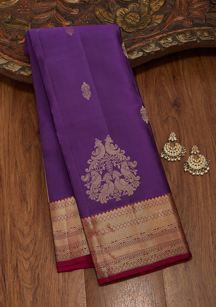 Purple Silk Buti Saree With Matching Blouse Piece