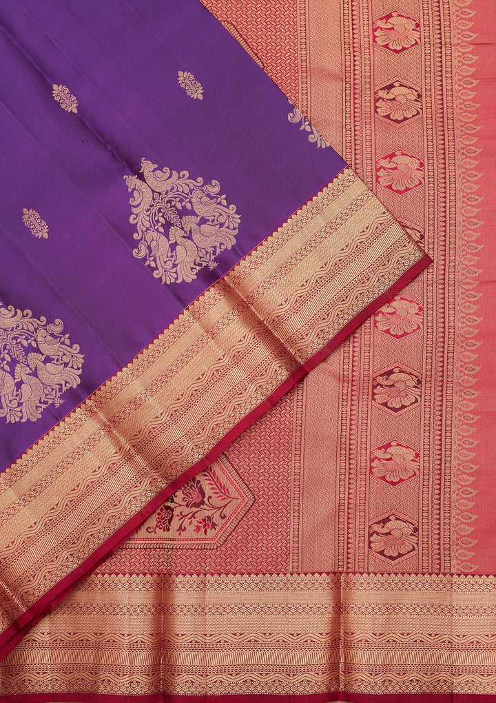 Purple Silk Buti Saree With Matching Blouse Piece