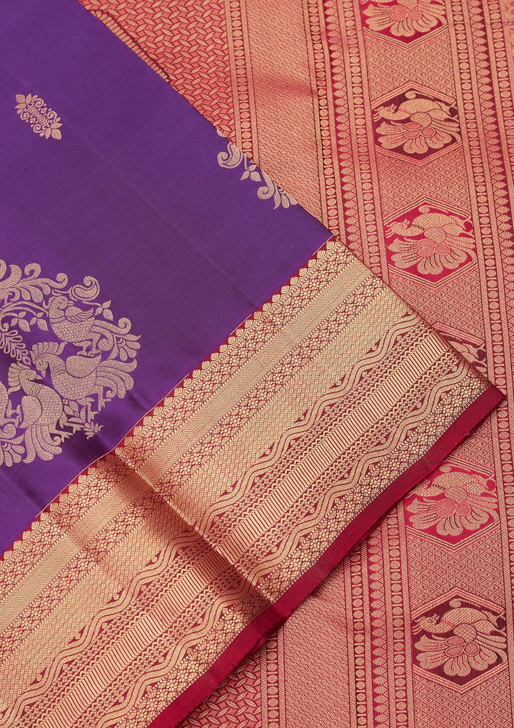 Purple Silk Buti Saree With Matching Blouse Piece