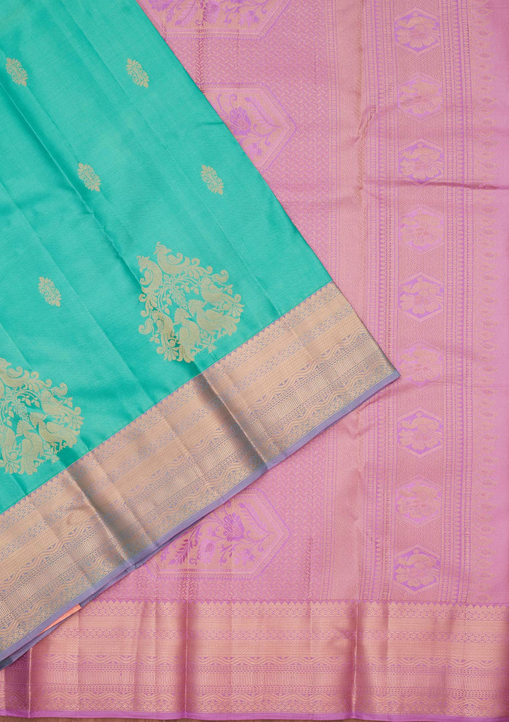 Sea Green Silk Buti Saree With Matching Blouse Piece