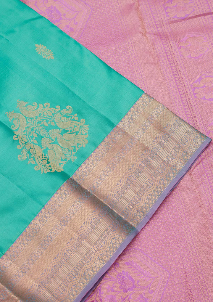 Sea Green Silk Buti Saree With Matching Blouse Piece