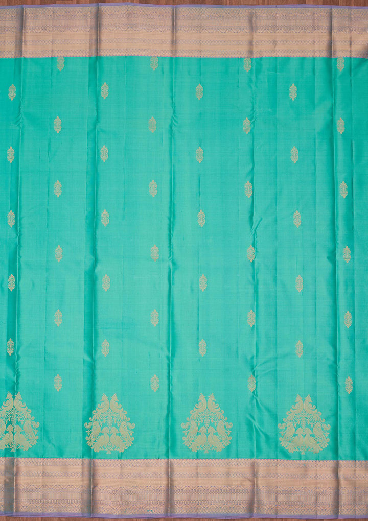 Sea Green Silk Buti Saree With Matching Blouse Piece