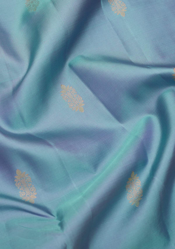 Sky Blue Silk Buti Saree With Matching Blouse Piece