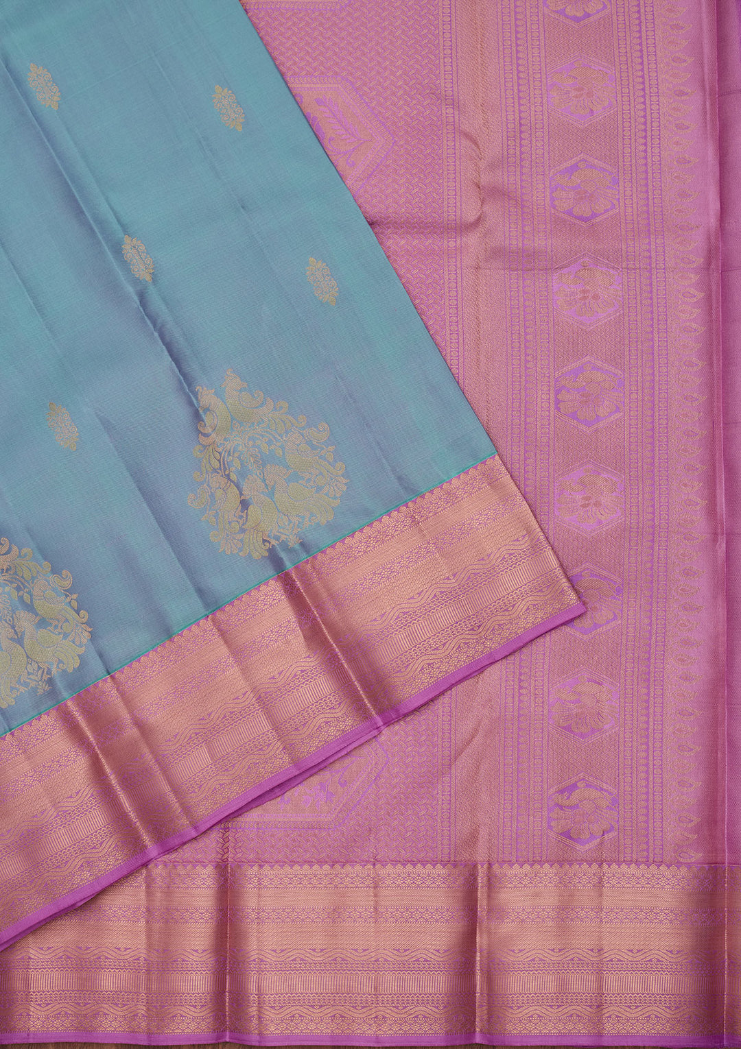 Sky Blue Silk Buti Saree With Matching Blouse Piece