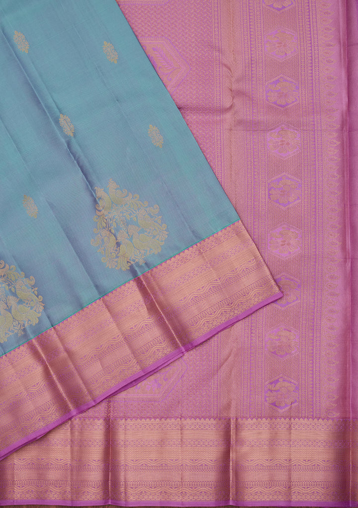 Sky Blue Silk Buti Saree With Matching Blouse Piece