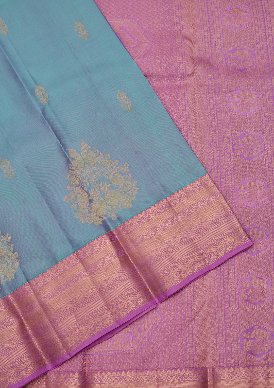 Sky Blue Silk Buti Saree With Matching Blouse Piece