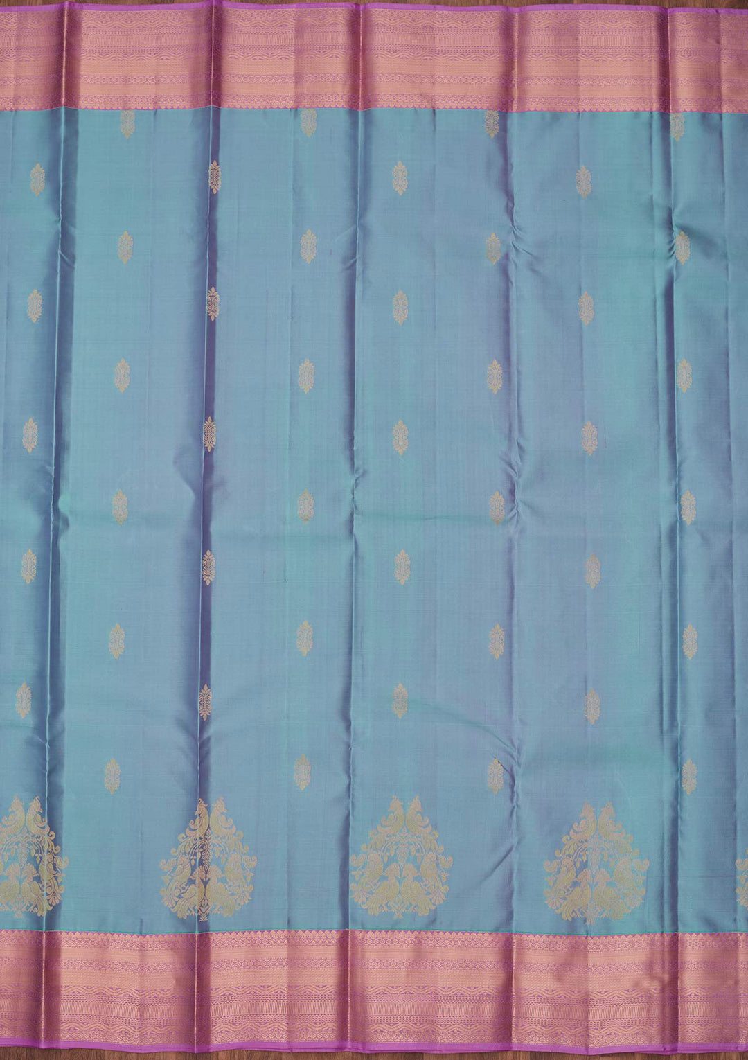 Sky Blue Silk Buti Saree With Matching Blouse Piece