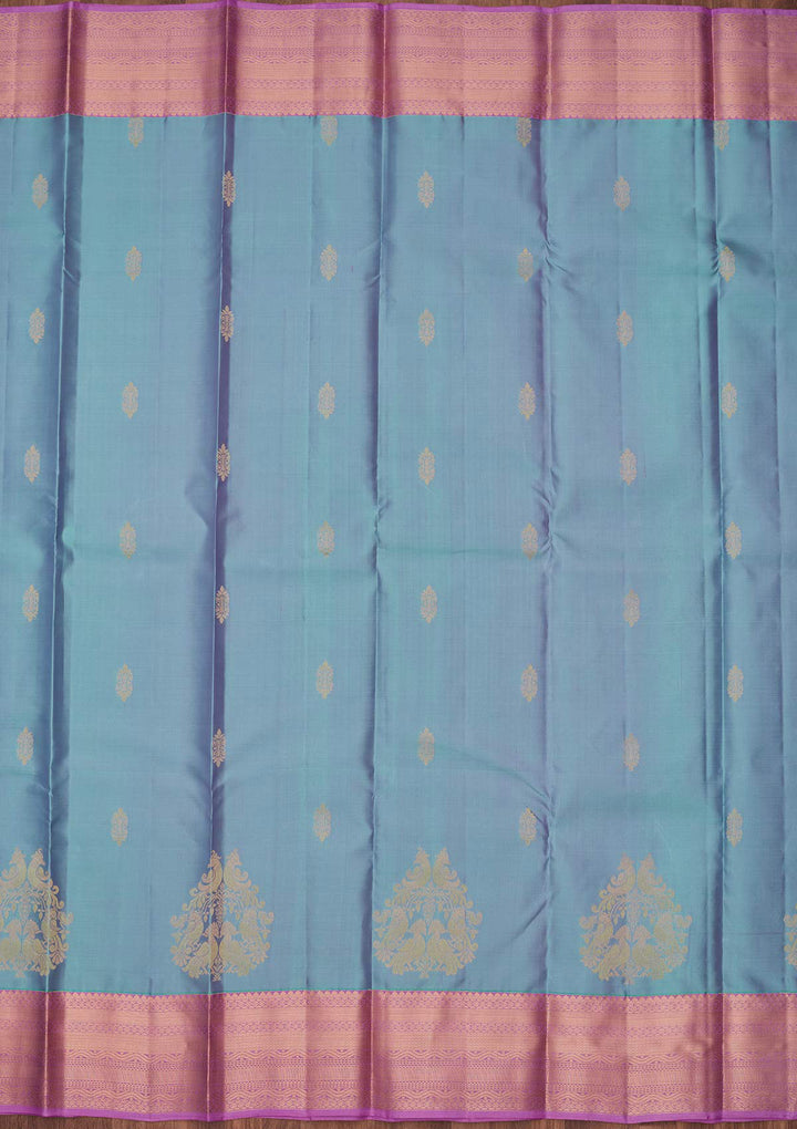 Sky Blue Silk Buti Saree With Matching Blouse Piece