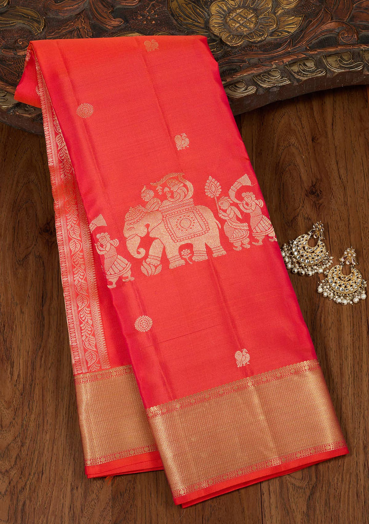 Orange Silk Buti Saree With Matching Blouse Piece