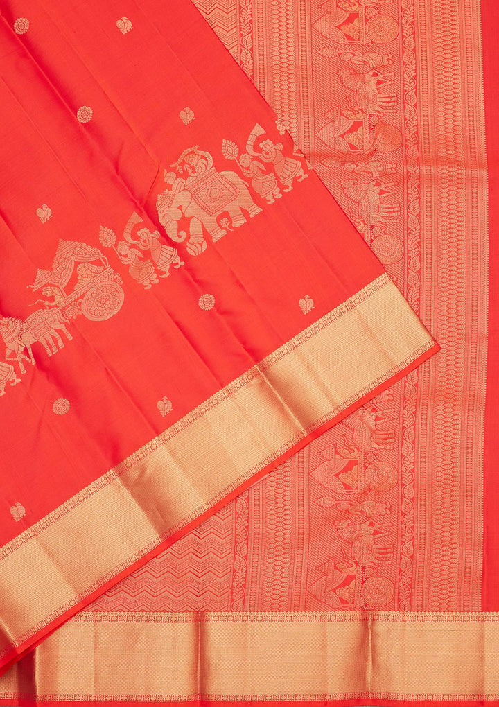 Orange Silk Buti Saree With Matching Blouse Piece