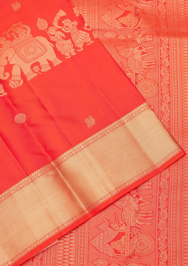 Orange Silk Buti Saree With Matching Blouse Piece