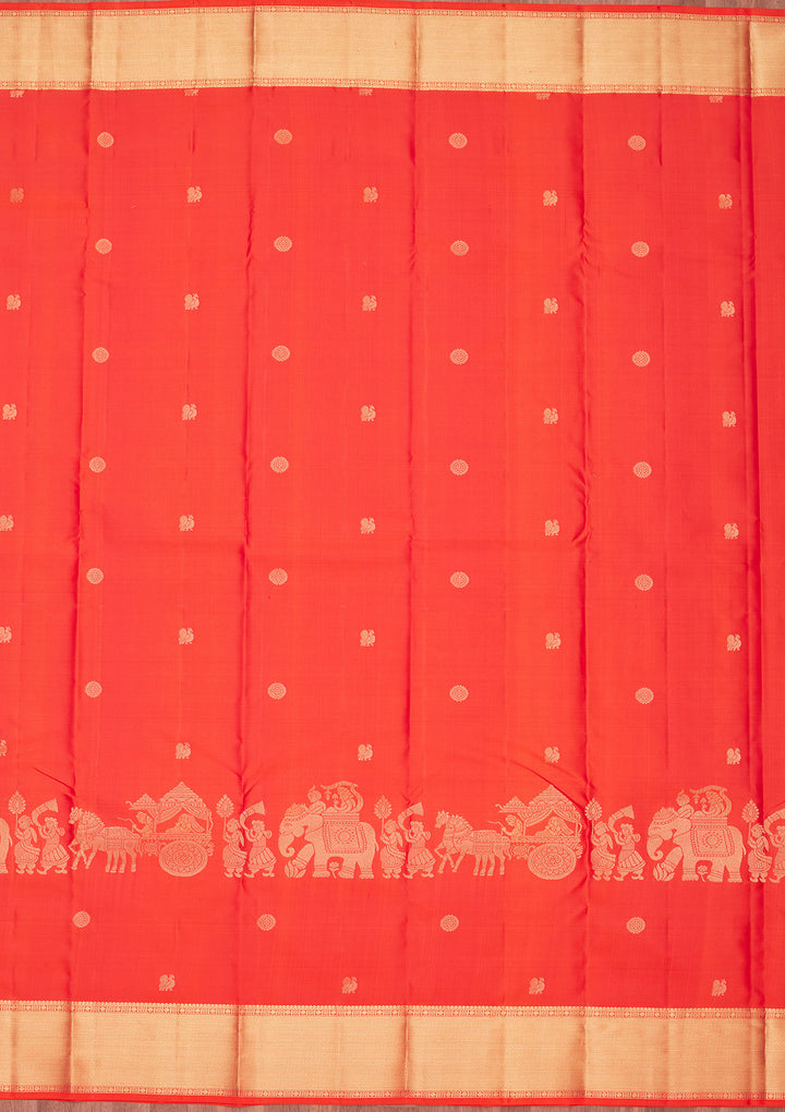 Orange Silk Buti Saree With Matching Blouse Piece