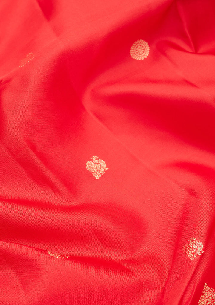 Red Silk Buti Saree With Matching Blouse Piece
