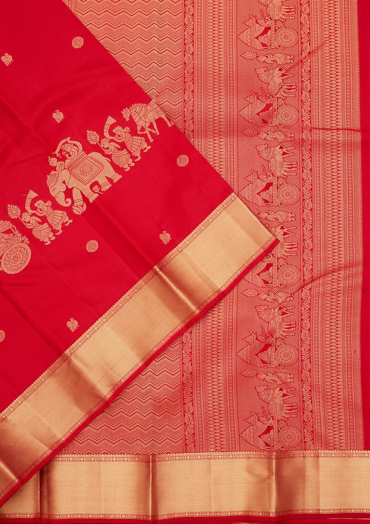 Red Silk Buti Saree With Matching Blouse Piece