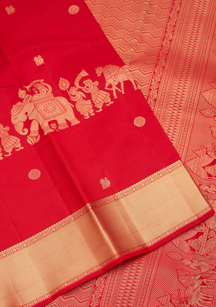 Red Silk Buti Saree With Matching Blouse Piece