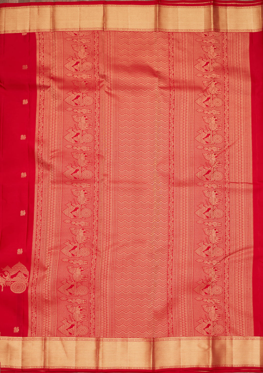 Red Silk Buti Saree With Matching Blouse Piece