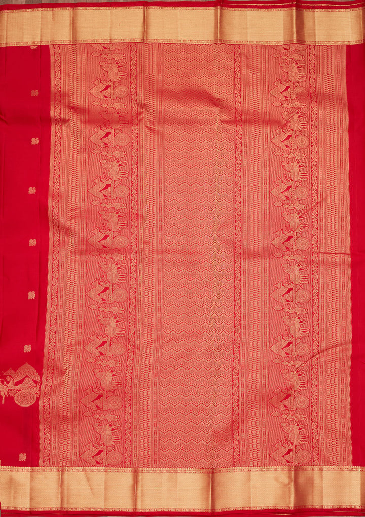 Red Silk Buti Saree With Matching Blouse Piece