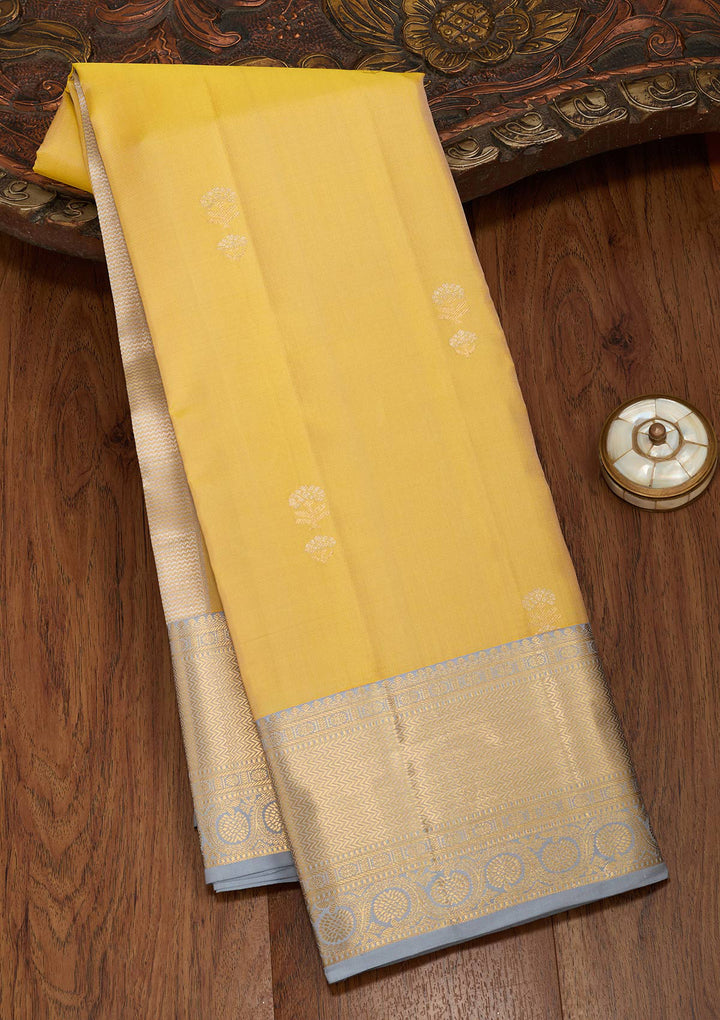 Lemon Yellow Silk Buti Saree With Matching Blouse Piece