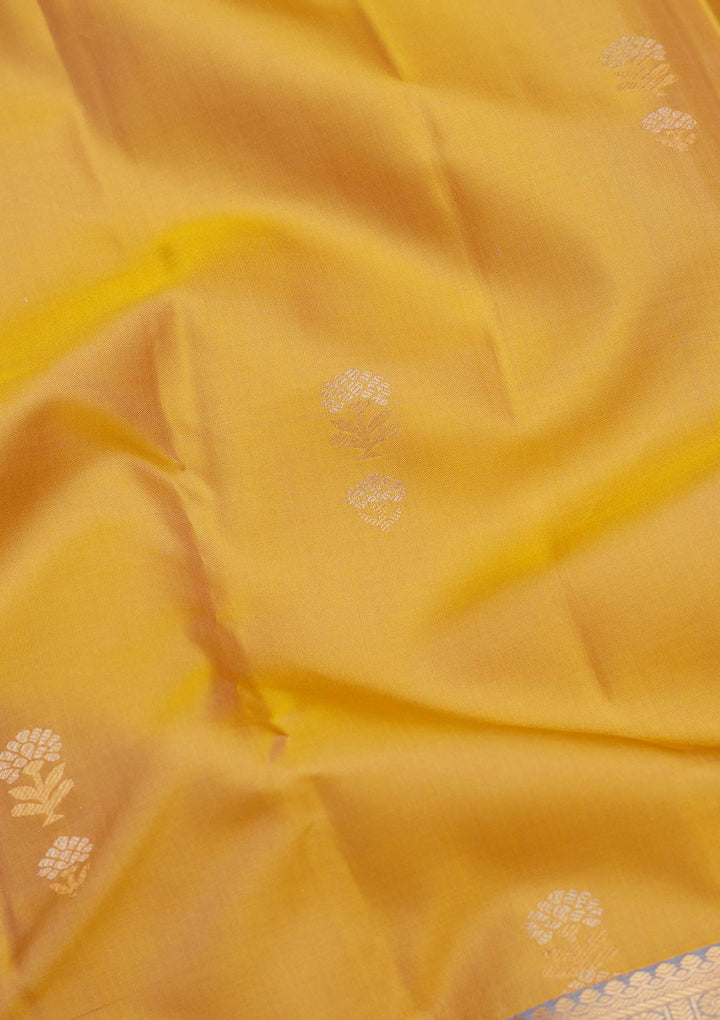 Lemon Yellow Silk Buti Saree With Matching Blouse Piece