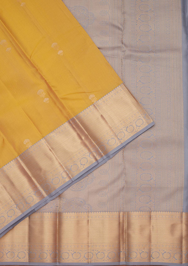 Lemon Yellow Silk Buti Saree With Matching Blouse Piece