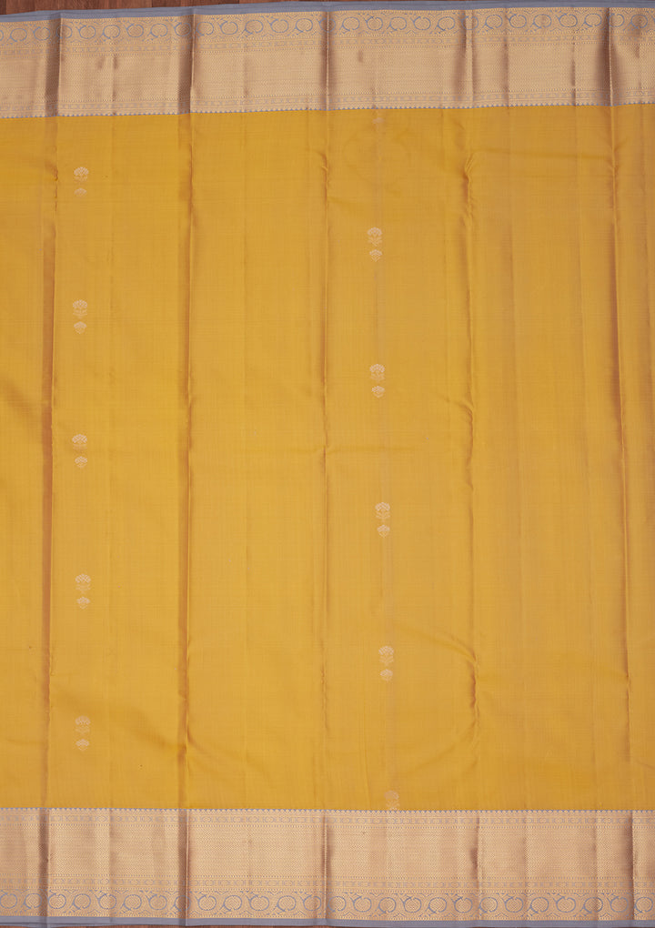 Lemon Yellow Silk Buti Saree With Matching Blouse Piece