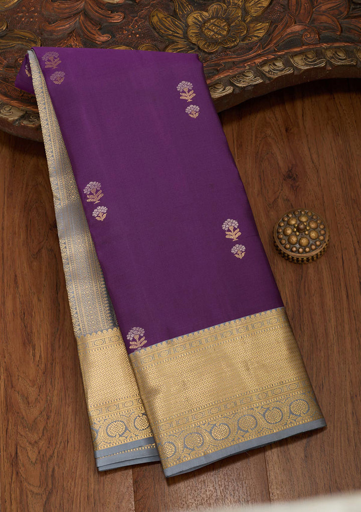 Purple Silk Buti Gold Zariwork Saree With Matching Blouse Piece
