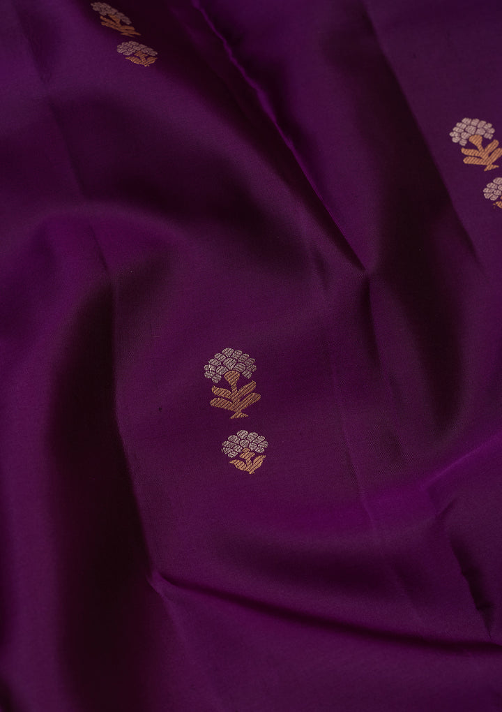 Purple Silk Buti Gold Zariwork Saree With Matching Blouse Piece