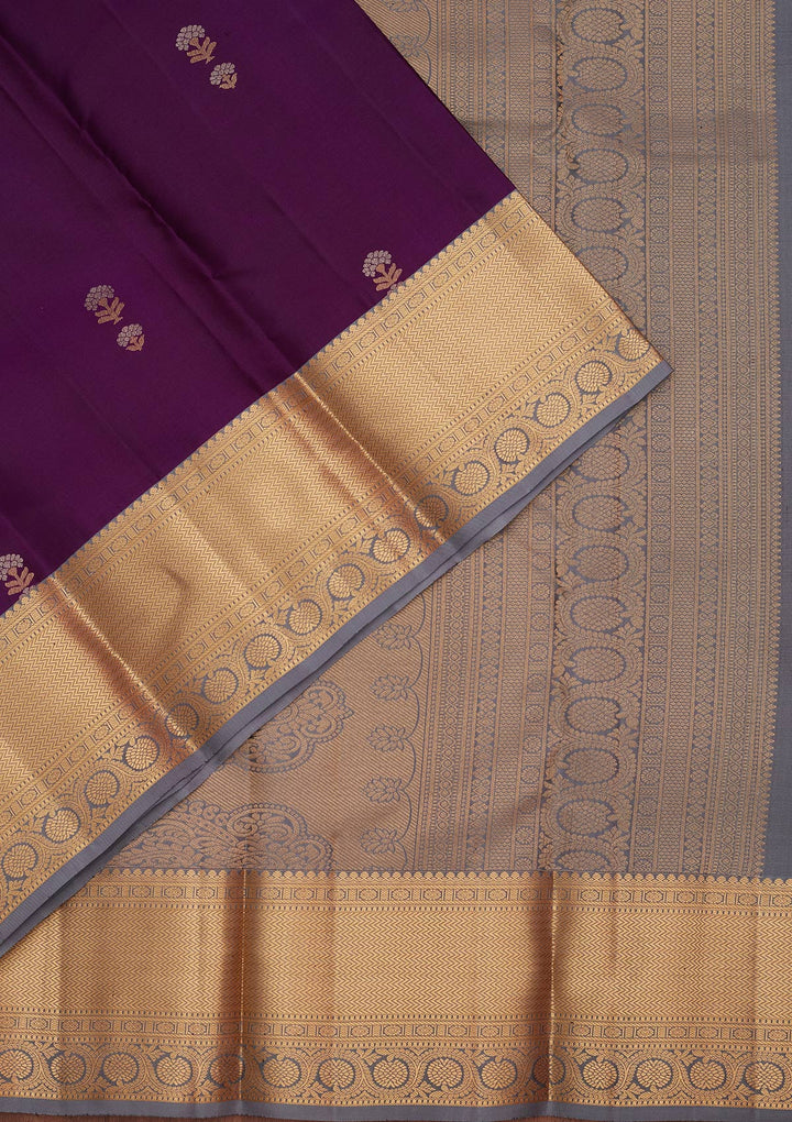 Purple Silk Buti Gold Zariwork Saree With Matching Blouse Piece