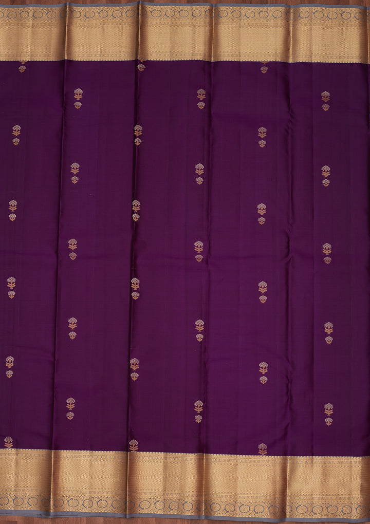 Purple Silk Buti Gold Zariwork Saree With Matching Blouse Piece
