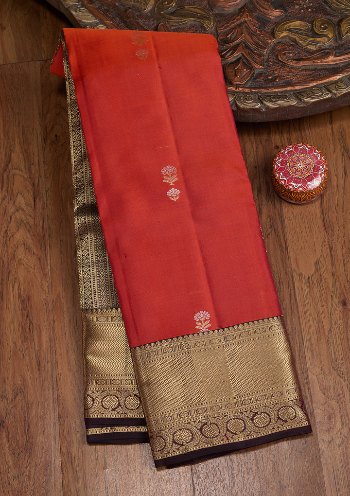 Red Silk Buti Gold Zariwork Saree With Matching Blouse Piece