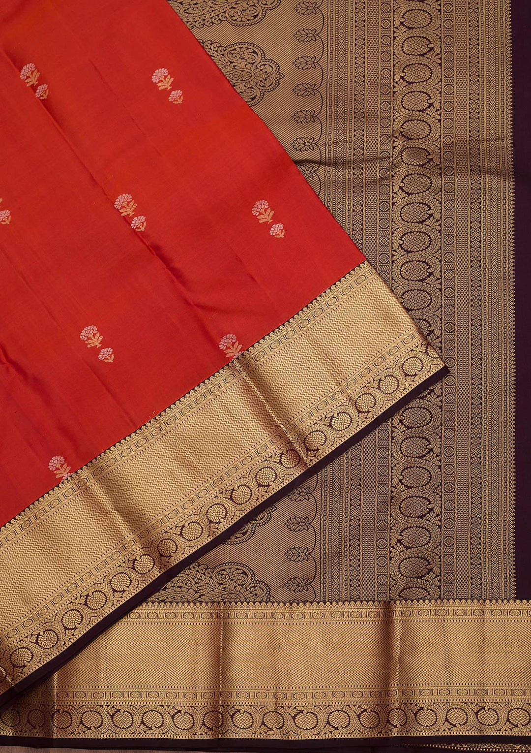 Red Silk Buti Gold Zariwork Saree With Matching Blouse Piece