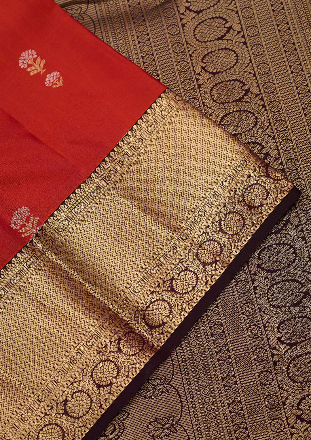 Red Silk Buti Gold Zariwork Saree With Matching Blouse Piece