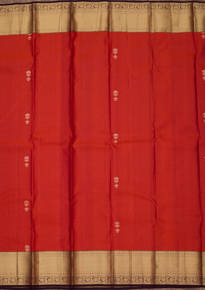 Red Silk Buti Gold Zariwork Saree With Matching Blouse Piece