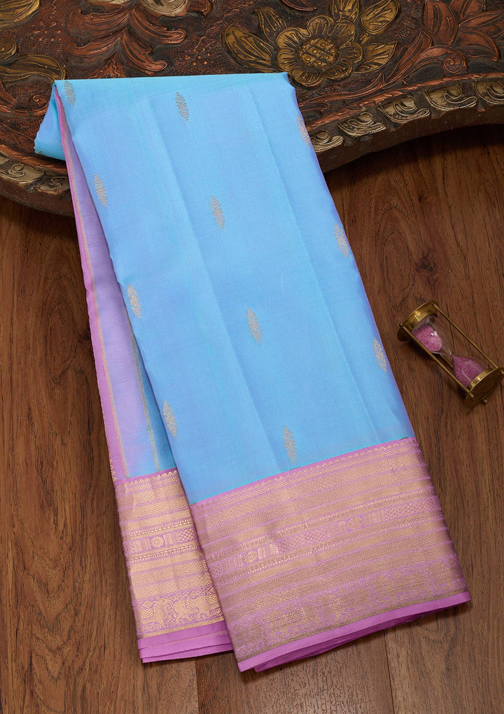 Blue Silk Buti Saree With Matching Blouse Piece