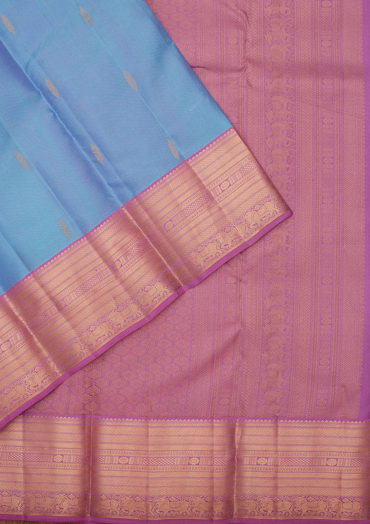 Blue Silk Buti Saree With Matching Blouse Piece