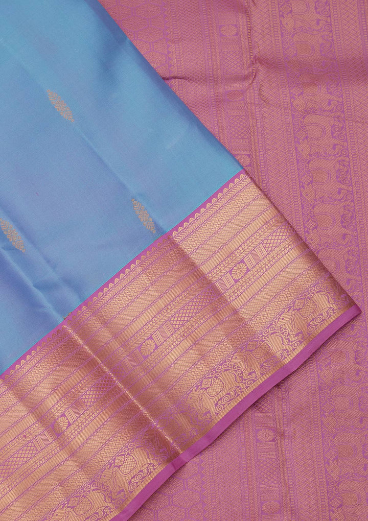 Blue Silk Buti Saree With Matching Blouse Piece