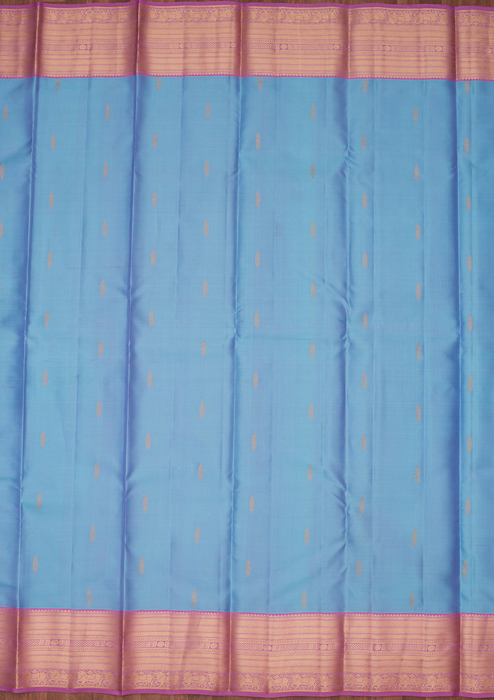 Blue Silk Buti Saree With Matching Blouse Piece