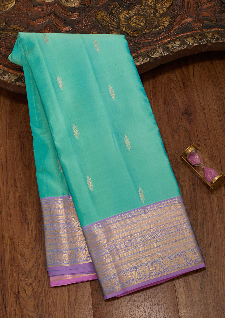 Sea Green Silk Buti Zariwork Saree With Matching Blouse Piece