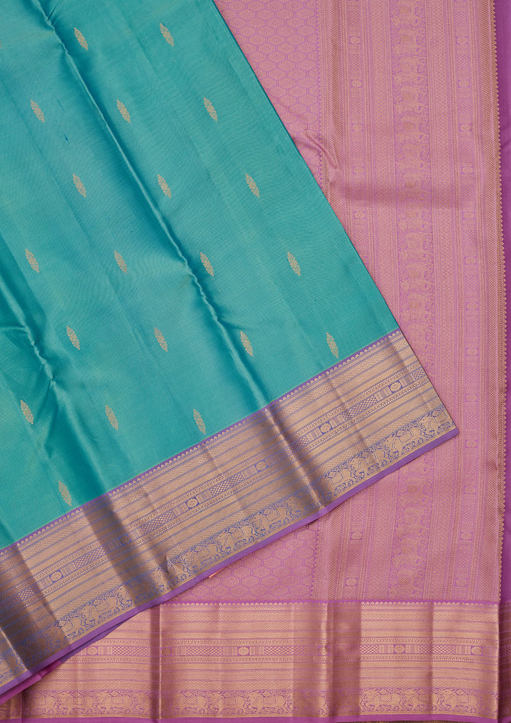 Sea Green Silk Buti Zariwork Saree With Matching Blouse Piece
